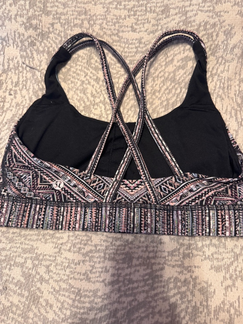 Lululemon Patterned Strappy Sports Bra - Black, Pink & White - Picture 2 of 4